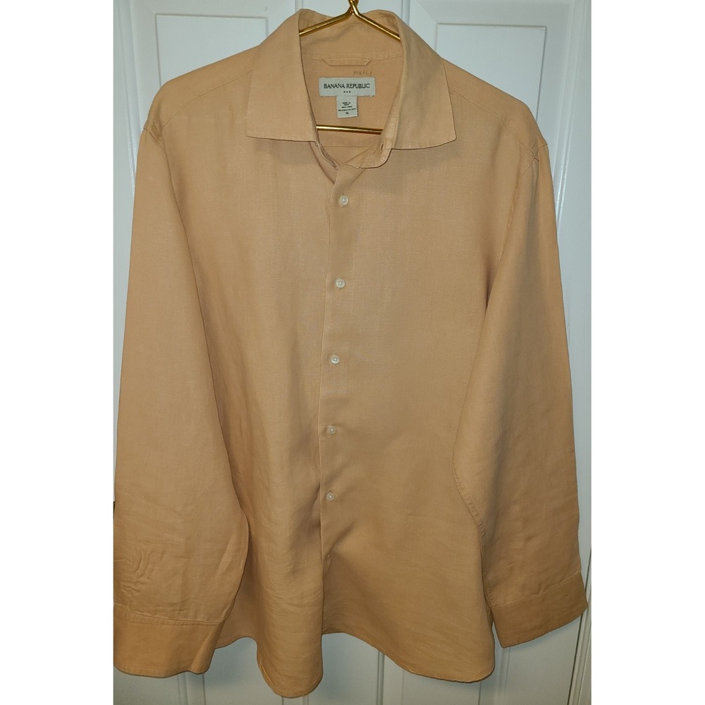 Banana Republic Men's 100% Linen Shirt Size XL Peach Country Club Money